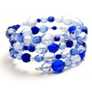 Shades of Blue Czech Glass Triple Wrap Memory Wire Bracelet
