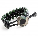 Green Tiger's Eye & Glass Woven Cuff Bracelet