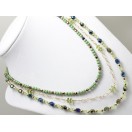 Green Blue Purple Crystal & Chain Triple Strand Necklace