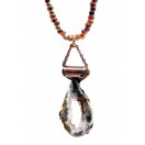 Copper Druzy Geode Pendant &  Beaded Glass Necklace 